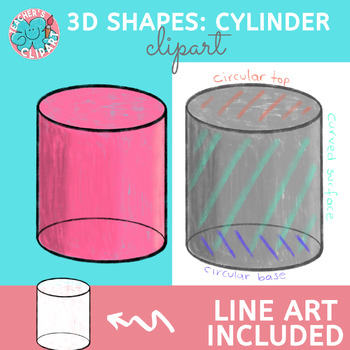 Preview of Cylinder clip art 3D SHAPES Math PENCIL COLORED STYLE