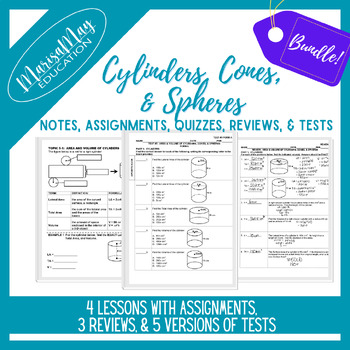 Preview of Cylinders, Cones, & Spheres - 4 lessons w/1 quiz, 3 rev & 5 tests