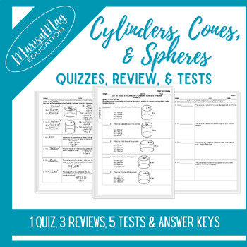 Preview of Cylinders, Cones, & Spheres Assessment Bundle - 1 quiz, 3 reviews & 5 tests
