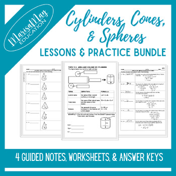 Preview of Cylinders, Cones, & Spheres Notes & Worksheets Bundle - 4 lessons