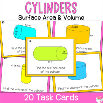 Preview of Volume of Cylinders and Surface Area of Cylinders Task Card Activity