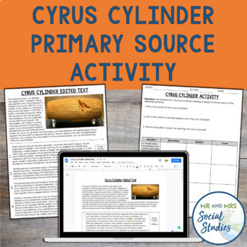 Preview of Cyrus Cylinder Primary Source Activity | Cyrus the Great | Persian Empire