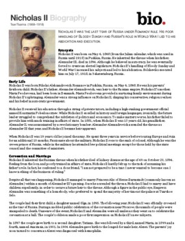 Preview of Czar Nicholas II Biography Worksheet