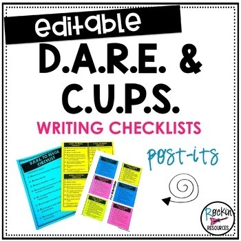 Preview of Revise and Edit with D.A.R.E. and C.U.P.S. Writing Checklists- EDITABLE!