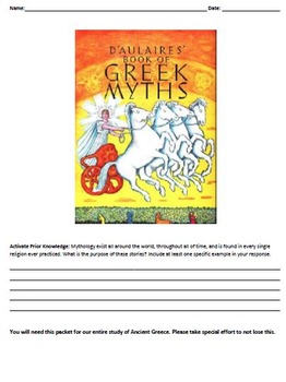Preview of D'Aulaires' Book of Greek Myths Social Studies and ELA Connections
