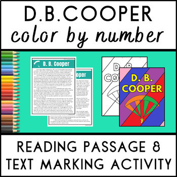 Preview of D. B. Cooper Reading Passage, Text Marking Activity & Color by Number