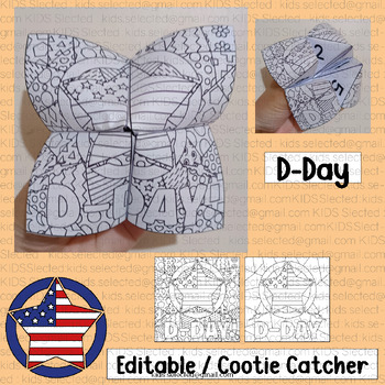 Preview of D Day Activities Cootie Catcher Writing Game Coloring Kindergarten World War 2