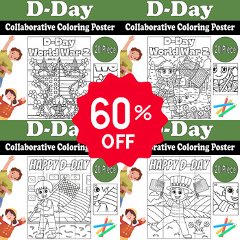 Preview of D-Day Bundle : 4 Collaborative Coloring Posters - World War 2 Activity
