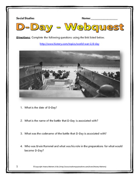 Preview of D-Day (World War II) - Webquest with Key