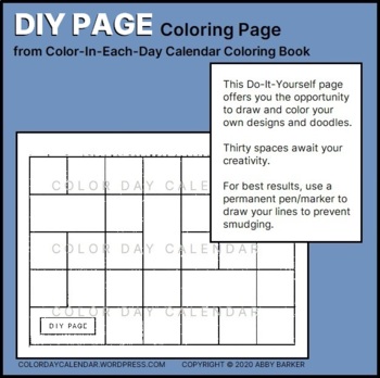 Preview of DIY PAGE coloring page (from Color-In-Each-Day Calendar) Undated/Current - FREE