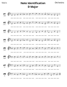 Preview of D Major Scale Note Name Worksheet - Beginning Orchestra