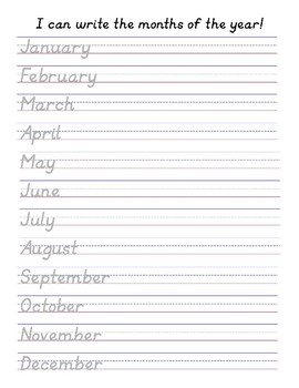 dnealian handwriting practice months of the year by the
