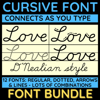 Preview of D'Nealian cursive font - fully connected - FONT BUNDLE