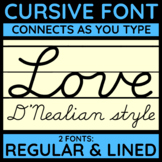 D'Nealian cursive font - fully connected - regular & lined font