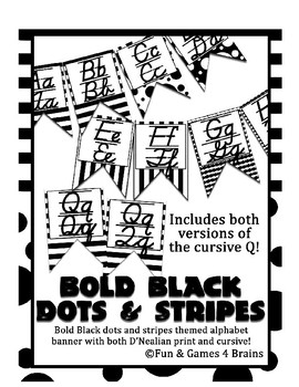Preview of D'Nealian print and cursive Alphabet banner Black&Bold