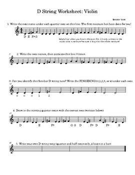 Preview of D String Worksheets: Violin, Viola, Cello, Bass