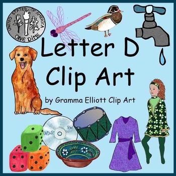 Preview of Letter D Clip Art Initial Sounds Realistic Style Color and Black Line