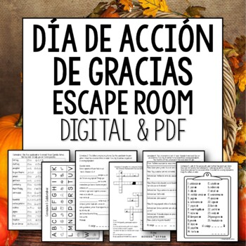 Preview of Día de Acción de Gracias Escape Room for Thanksgiving in Spanish