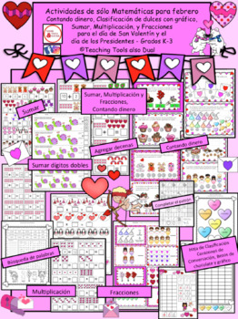 Preview of Día de San Valentín y Día de Presidentes actividades de SÓLO-Matemáticas K-3