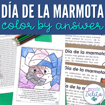 Preview of Día de la marmota Groundhog Day Activity in Spanish | Readings Color by Code