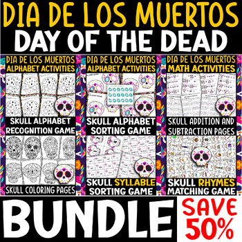 Preview of Día de los Muertos Day of the Dead Activities BUNDLE - Alphabet, Math, Phonics
