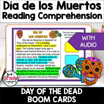 Preview of Día de los Muertos Day of the Dead Citing Finding Text Evidence Boom Cards