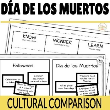 Preview of Día de los Muertos Day of the Dead & Halloween Spanish Cultural Comparison Pages