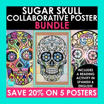 Preview of Día de los Muertos Spanish Collaborative Poster Bundle | 5 Sugar Skull Posters