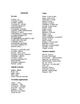 Preview of D'accord 1 Level 2A Vocabulary French and English list