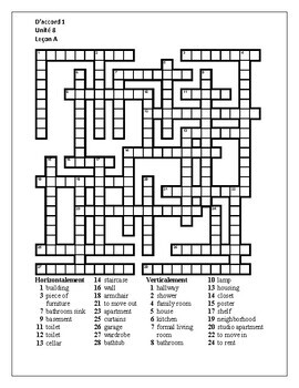 D accord 1 Unité 8 Leçon A Crossword by jer520 LLC TpT