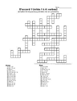 D accord 1 Unités 1 à 4 Crossword puzzles: verb review TpT