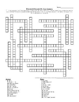 D #39 accord 2 Unité 4 Vocabulary crossword puzzles by Mme B #39 s French Classroom