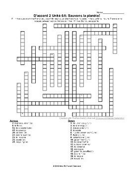 D #39 accord 2 Unité 6 Crossword puzzles by Mme B #39 s French Classroom