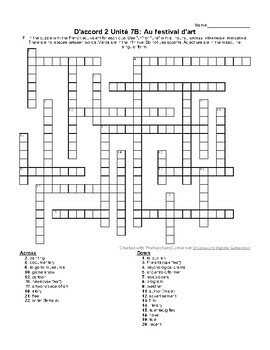 D #39 accord 2 Unité 7 Crossword puzzles by Mme B #39 s French Classroom