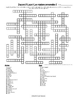 D #39 accord 3 Leçon 1 vocabulary crossword puzzles by Mme B #39 s French Classroom