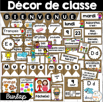Preview of Décor de classe - Burlap - French Classroom Decor Bundle