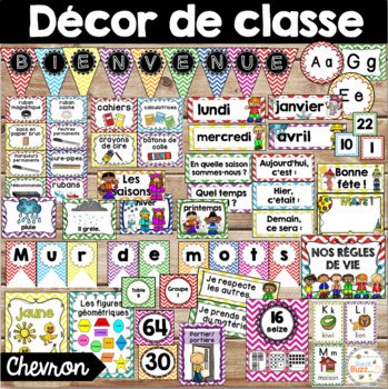 Preview of Décor de classe - Chevron - French Classroom Decor Bundle