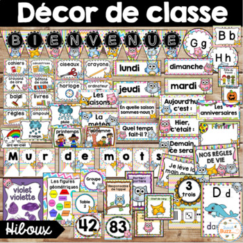 Preview of Décor de classe - Hiboux -French Classroom Decor Bundle