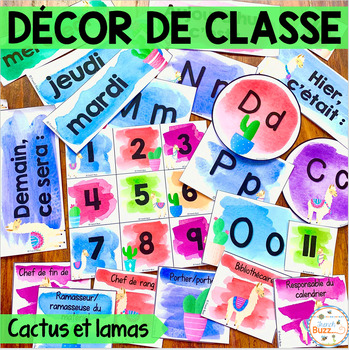 Preview of Décor de classe - Lamas et cactus - French Classroom Decor