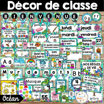 Preview of Décor de classe - Océan - French Classroom Decor Bundle