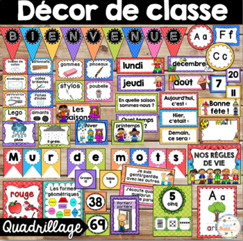 Preview of Décor de classe -Quadrillage -French Classroom Decor Bundle