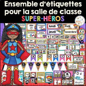 Preview of Décor de classe - Super-héros -French Classroom Decor Bundle
