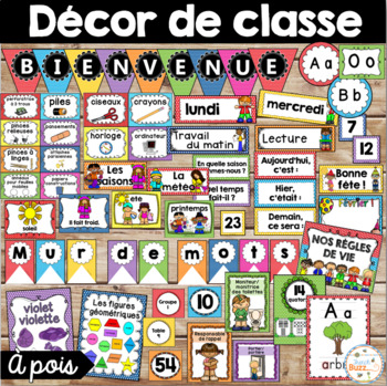 Preview of Décor de classe - à pois -French Classroom Decor Bundle