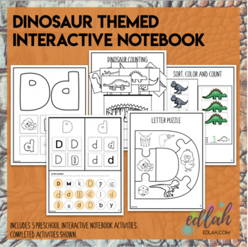 Preview of D is for Dinosaur Themed Interactive Notebook - Preschool - Distance Learning
