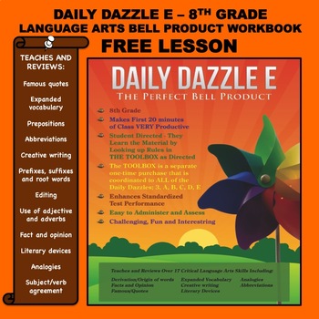 Preview of FREE BELL RINGER LANGUAGE ARTS LESSON - DAILY DAZZLE E - 8th Grade