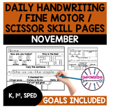 DAILY HANDWRITING PRACTICE November Scissor Skills SEL Vis