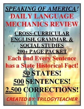 Preview of DAILY LANGUAGE MECHANICS REVIEW: 50 States! 500 Sentences! 2,500 Corrections!