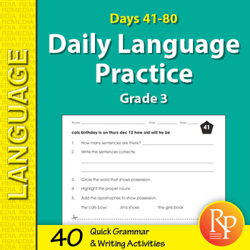 Frivillig belastning bag DAILY LANGUAGE PRACTICE for Third Grade (Days 41-80) Warmup - Short Passages
