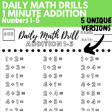 DAILY MATH DRILLS - timed addition worksheets, beginner addition practice