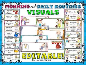 Preview of DAILY MORNING ROUTINE VISUAL SCHEDULE and daily routine visuals- EDITABLE